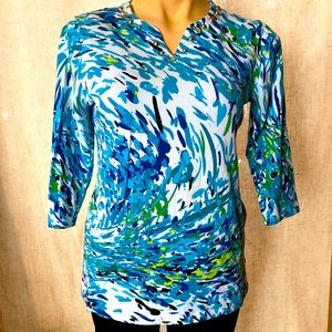 Erin London bright abstract jeweled blouse. Small